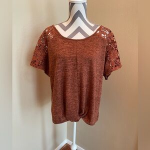 Chances R - Rust Colored Shirt - Top - Lace Sleeves - Twist Front - Size: Small